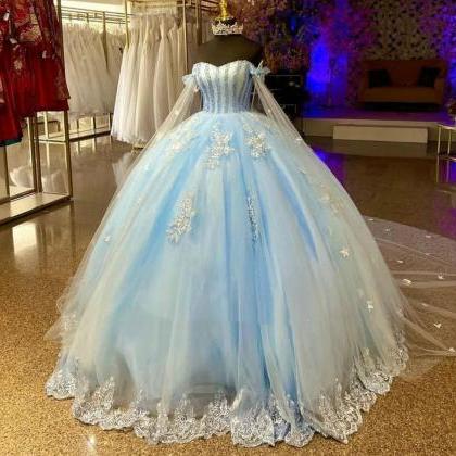 Sky Blue Sweet Princess Quinceanera Dresses Pearls..