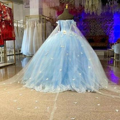 Sky Blue Sweet Princess Quinceanera Dresses Pearls..