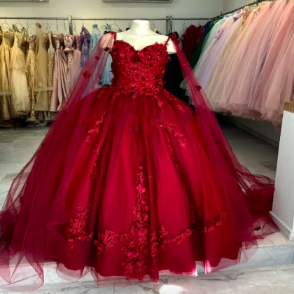 Fairy Burgundy Quinceanera Dress 2023 With Florals..