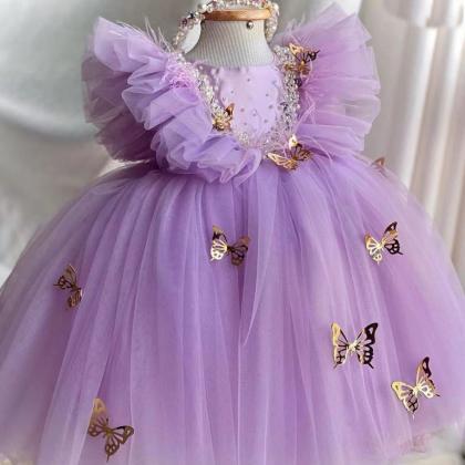 Purple Flower Girls Dresses, Little Girls Party..