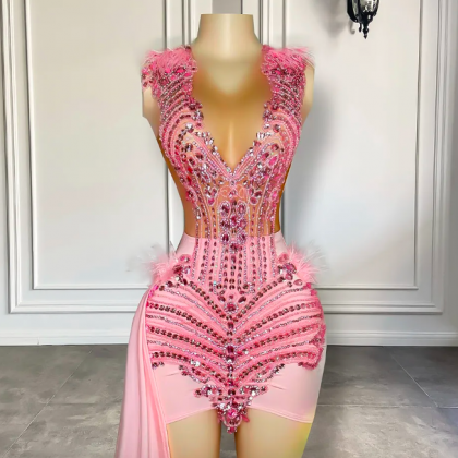 Cute Pink Luxury Diamond Birthday Formal Dress For..