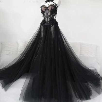 Black Lace Coreset Wedding Dress Fairy Tulle..