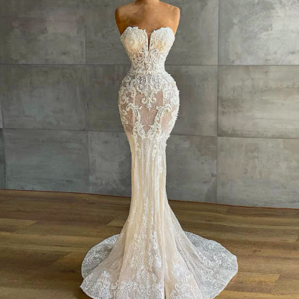 Mermaid Lace Ivory Wedding Gown 2022 Strapless..
