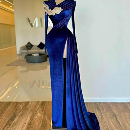 Sodigne Royal Blue Elegant Side Split Velvet..