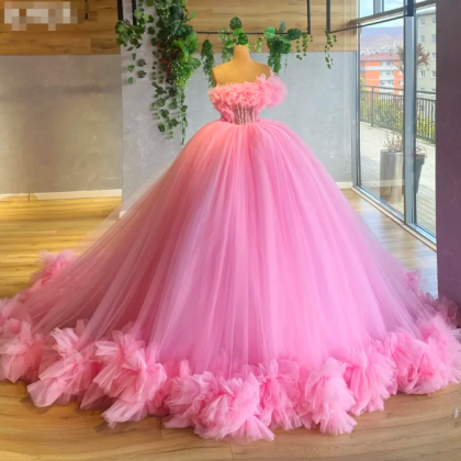 Baby Pink Tulle Formal Prom Dresses Off The..