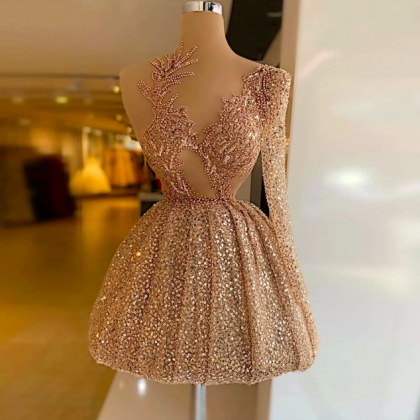 One Shoulder Champagne Prom Dresses For Women 2023..