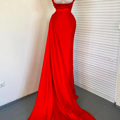 Solid Red Glitter Mermaid Evening Dresses Off..