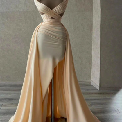 Champagne Luxury Mermaid Evening Dresses Side Slit..