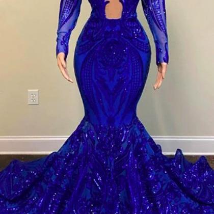Royal Blue Exquisite Sexy Deep V Neck Prom Dresses..