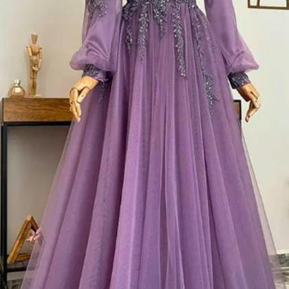 Purple Muslim Evening Dresses Long Luxury 2024..