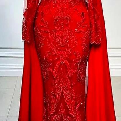 2024 Plus Size Arabic Aso Ebi Red Luxurious..