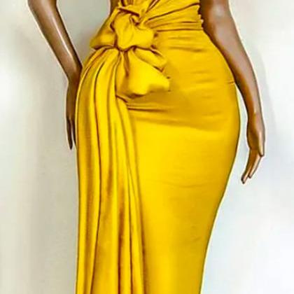 Stunning Yellow Evening Dresses Pleats Knoted..