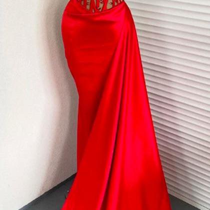 Elegant Red Mermaid Evening Dresses Off Shoulder..