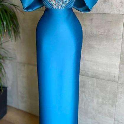 Blue Glitter Dubai Evening Dresses Mermaid Sequins..