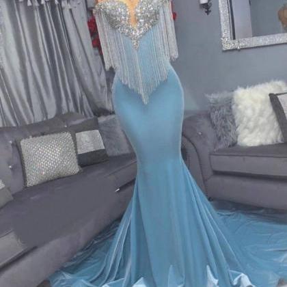 Tassel Mermaid Crystal Prom Dresses Long For Women..