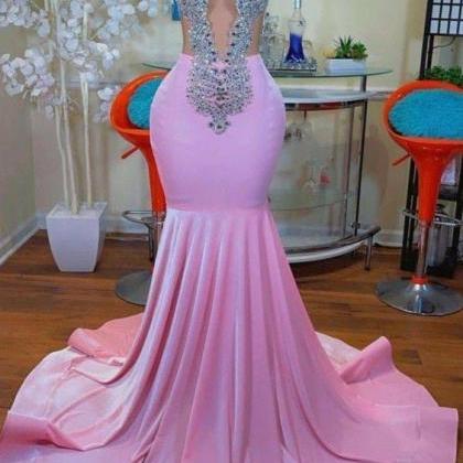 Women's Pink Crystal Prom Dresses..