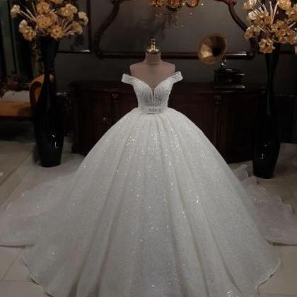 Ball Gown Off The Shoulder Wedding Dresses Sparkly..