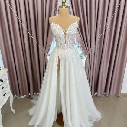 A Line Wedding Dresses With Slit For Bride 2025,..