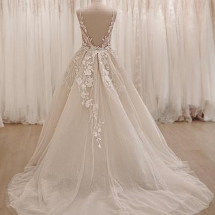 Lace Appliques Wedding Dresses, 2024 Tulle Bridal..