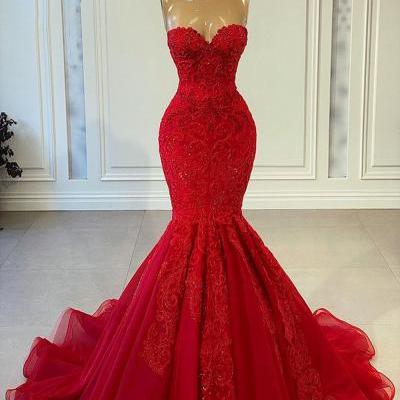Long Elegant Evening Dresses 2023 Sexy Mermaid Sweetheart Beaded Embroidery African Women Formal Party Evening Gowns