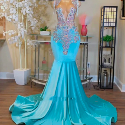 Sexy Plus Size Mermaid Prom Party Dresses 2023 Blue Velvet Sparkly Sequins Beades Formal Birthday Evening Occasion Gowns