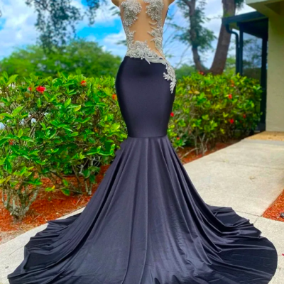 Black O Neck Long Prom Dress 2023 For Arabic Women Beaded Birthday Party Gown Appliques Evening Gowns Mermaid Robe De Soiree