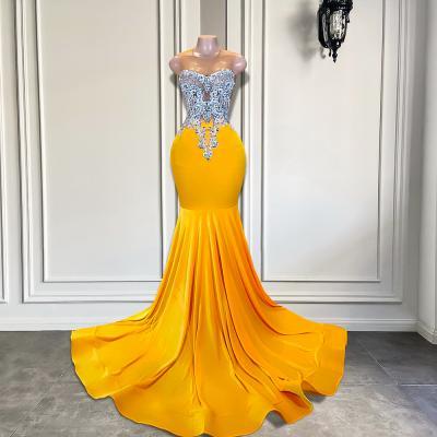 Long Gold Prom Dresses 2023 Fitted Mermaid Style Sheer O-neck Sleeveless Silver Beaded Embroidery Black Girl Prom Formal Gowns