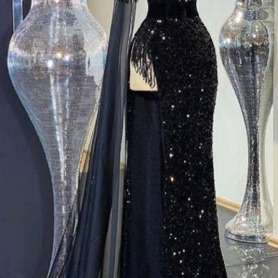 black prom dresses, one shoulder prom dresses, sparkly evening dresses, cheap prom dresses, sexy evening dresses, black prom dresses, side slit prom dresses, new arrival evening gowns, custom make formal dresses