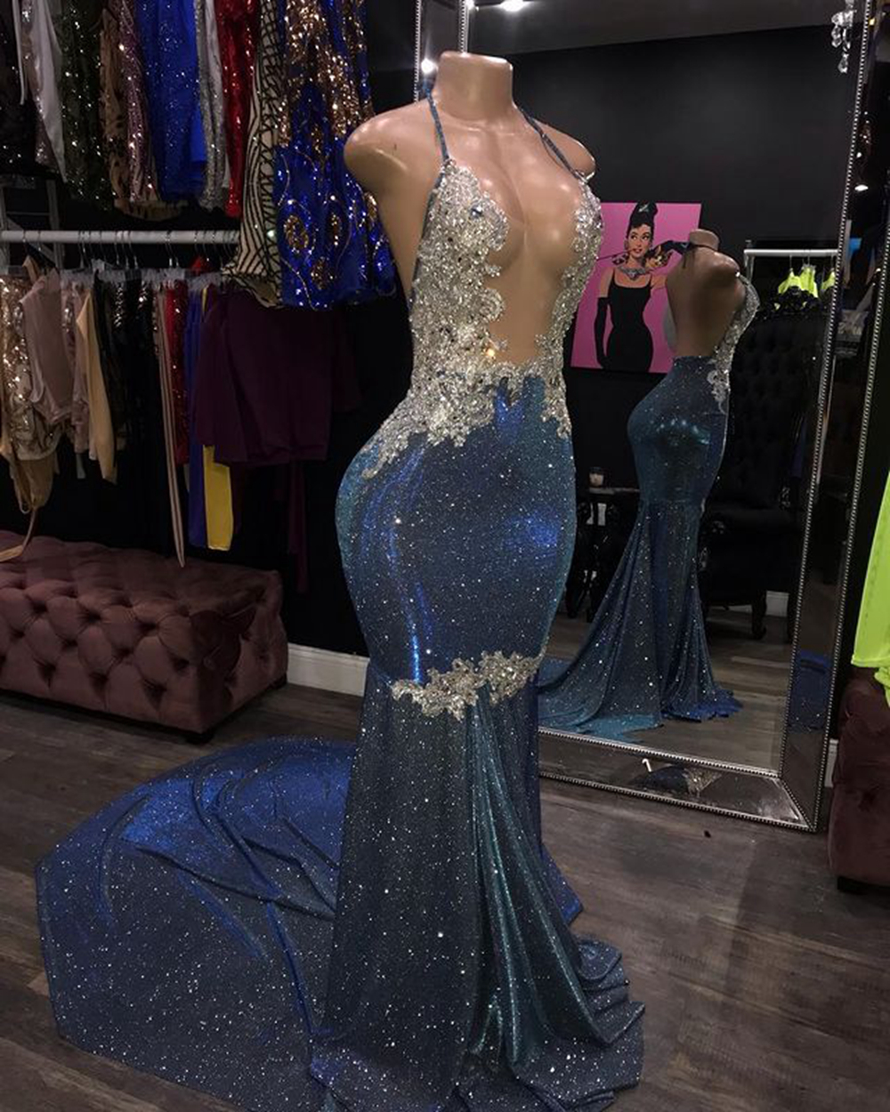 fitted prom dresses 2022 Blue Prom Dress 2022 Long Fitted Evening Dress Corset 4 / Custom Color main image 0