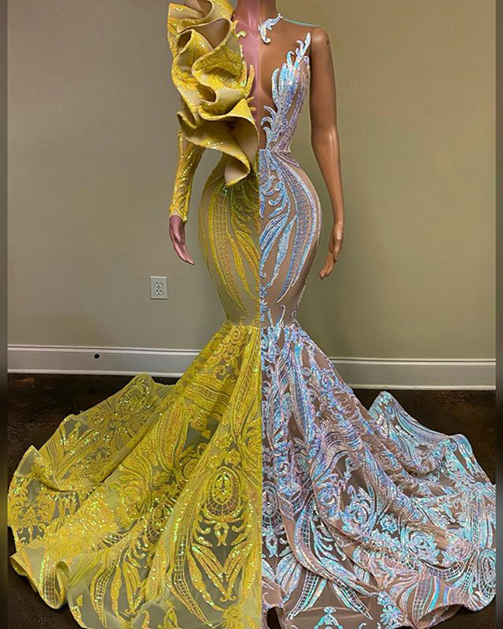 Yellow and silver prom hot sale dresses