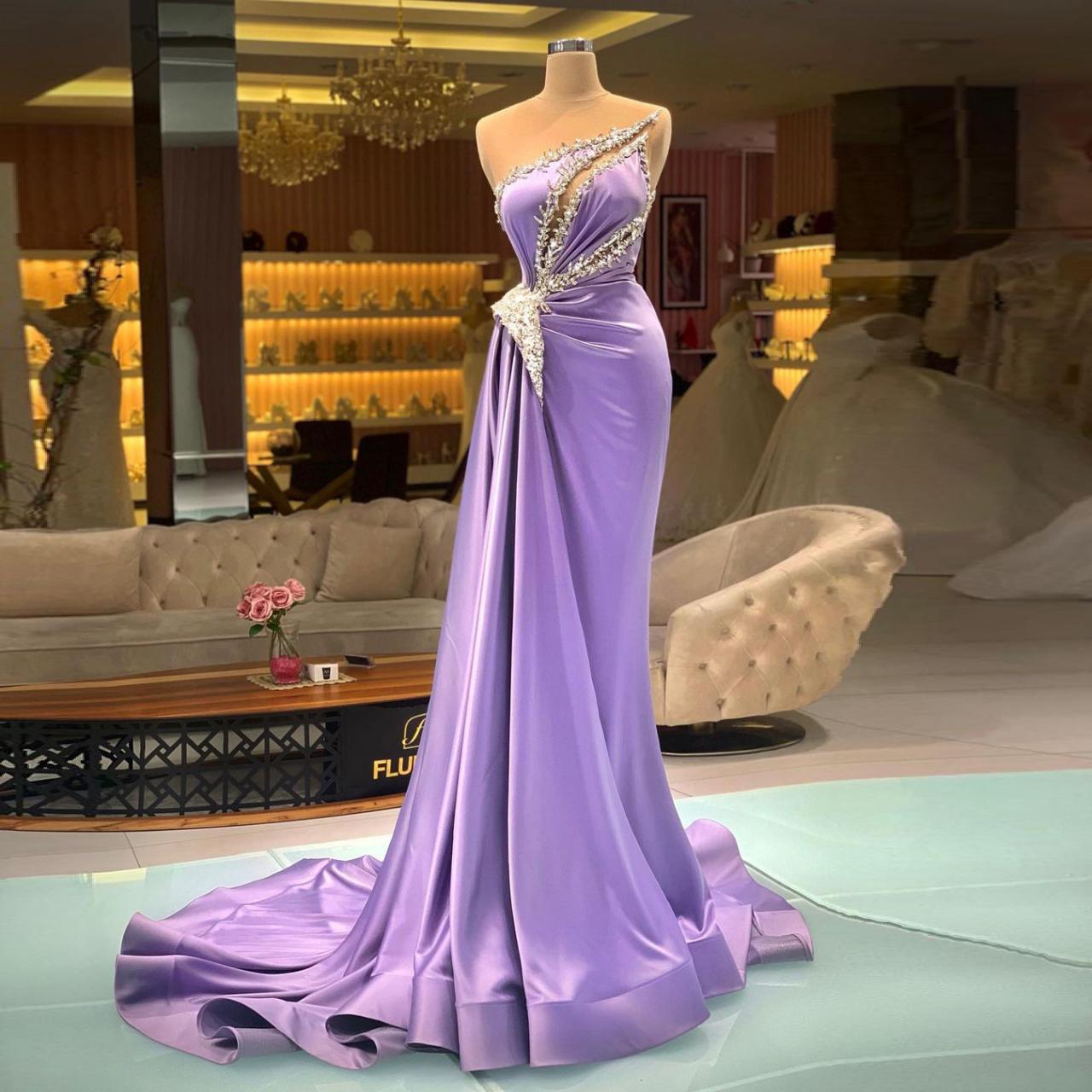 Purple Elegant Glitter Prom Dresses Long Mermaid Crystals Plus Size Women Formal Dress Evening Party Dressing Gowns Custom Made