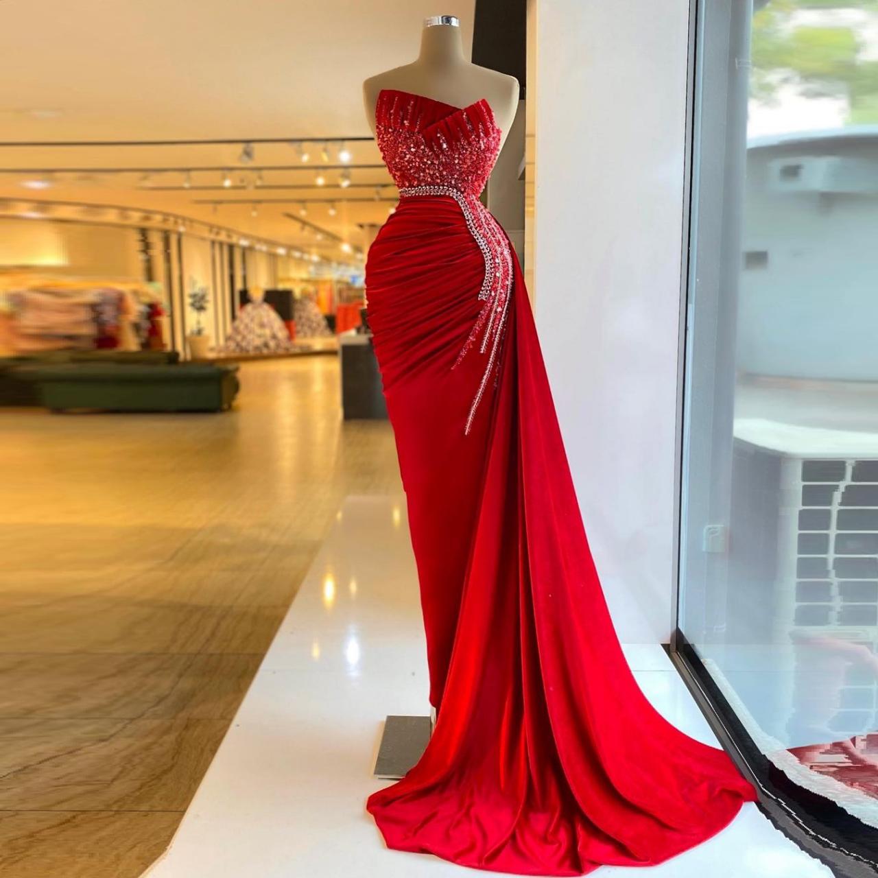 Red Gorgeous Elegant Mermaid Prom Dresses Sleeveless High Waist Women Long Formal Evening Pageant Gowns Custom Made Plus Size