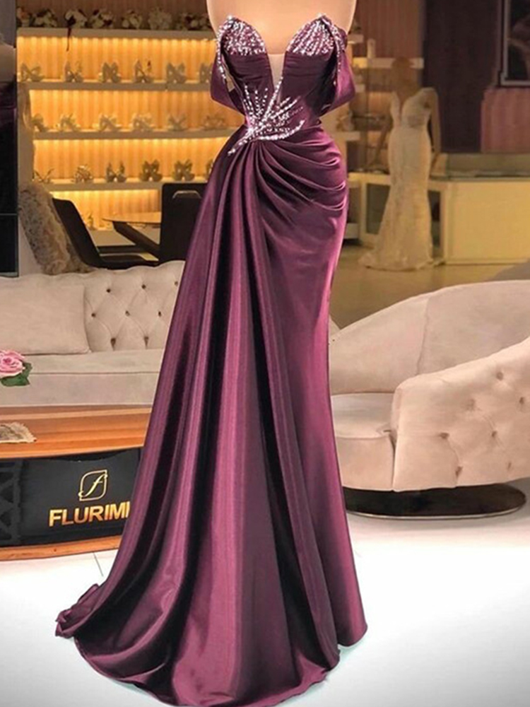 Elegant Prom Dress For Women Pleated Sleeveless With Sparkly Crystals Sequins Custom Made Formal Evening Gown Vestidos De Gala