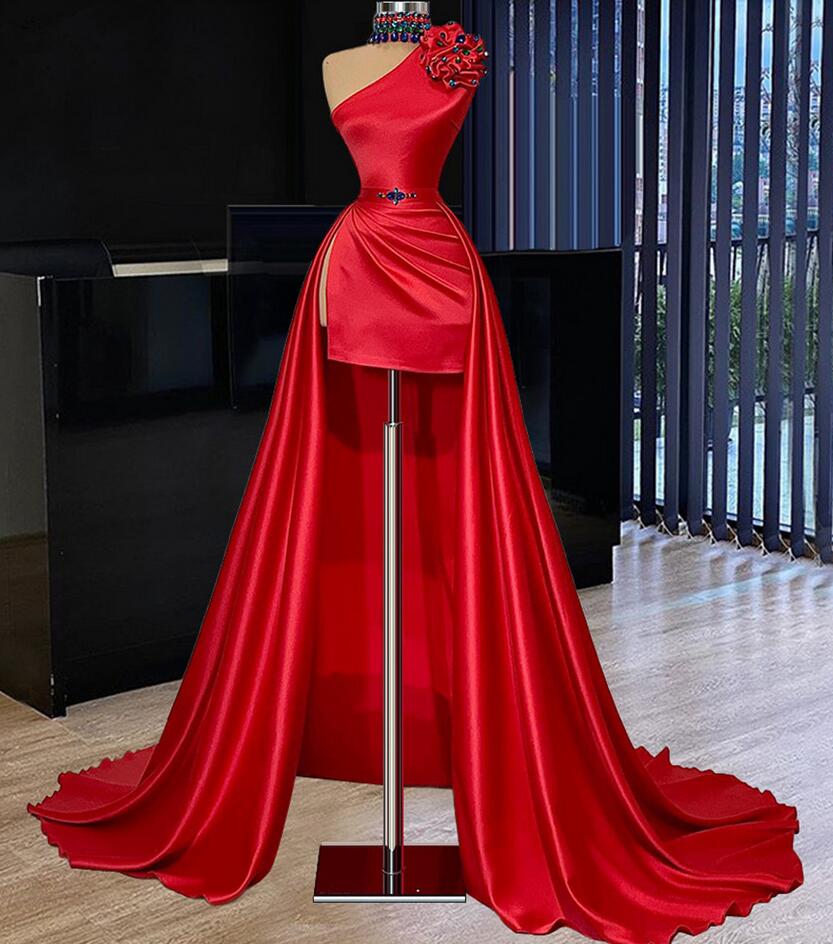 Red Prom Dresses, Side Slit Prom Dresses, Satin Prom Dresses, A Line Prom Dresses, Red Evening Dresses, Fashion Evening Gowns, Satin Formal