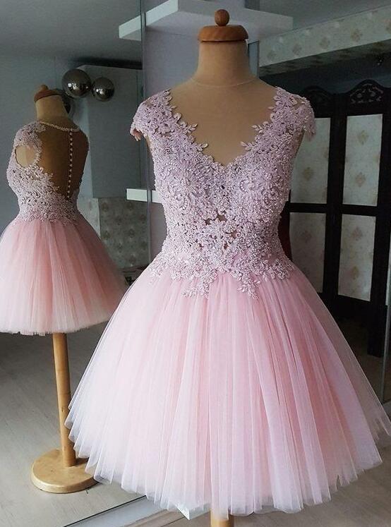 Pink Prom Dresses, Homecoming Dresses, 2023 Prom Dresses, V Neck Prom Dresses, Beaded Prom Dresses, Sexy Prom Dresses, Tulle Evening Dresses,