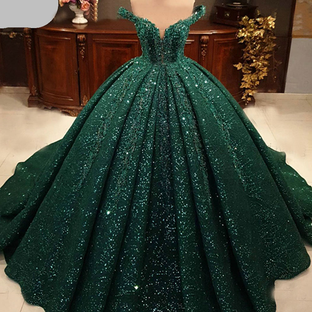 Customized(can Not Refund) Arabic Green Sequins Beading Evening Dress Off Shoulder Lace Evening Party Gowns Muslim Customize