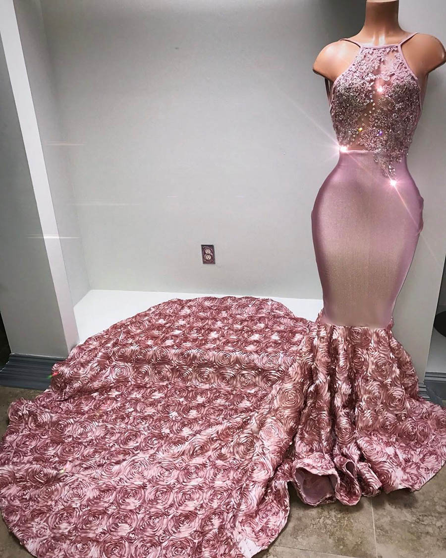 Sexy Long Evening Dresses For Wedding 2023 Spaghetti Strap Beaded With Long Train African Women Formal Party Gown Prom Dresses