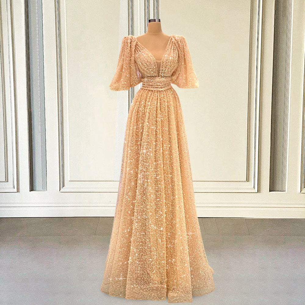 champagne prom dresses 2023 Champagne Lace Applique Prom Dresses Long Robe de Soire Femme Cap Sleeve Beaded Elegant Real Photo 2024 Prom Gown Robe de Soiree 2023
