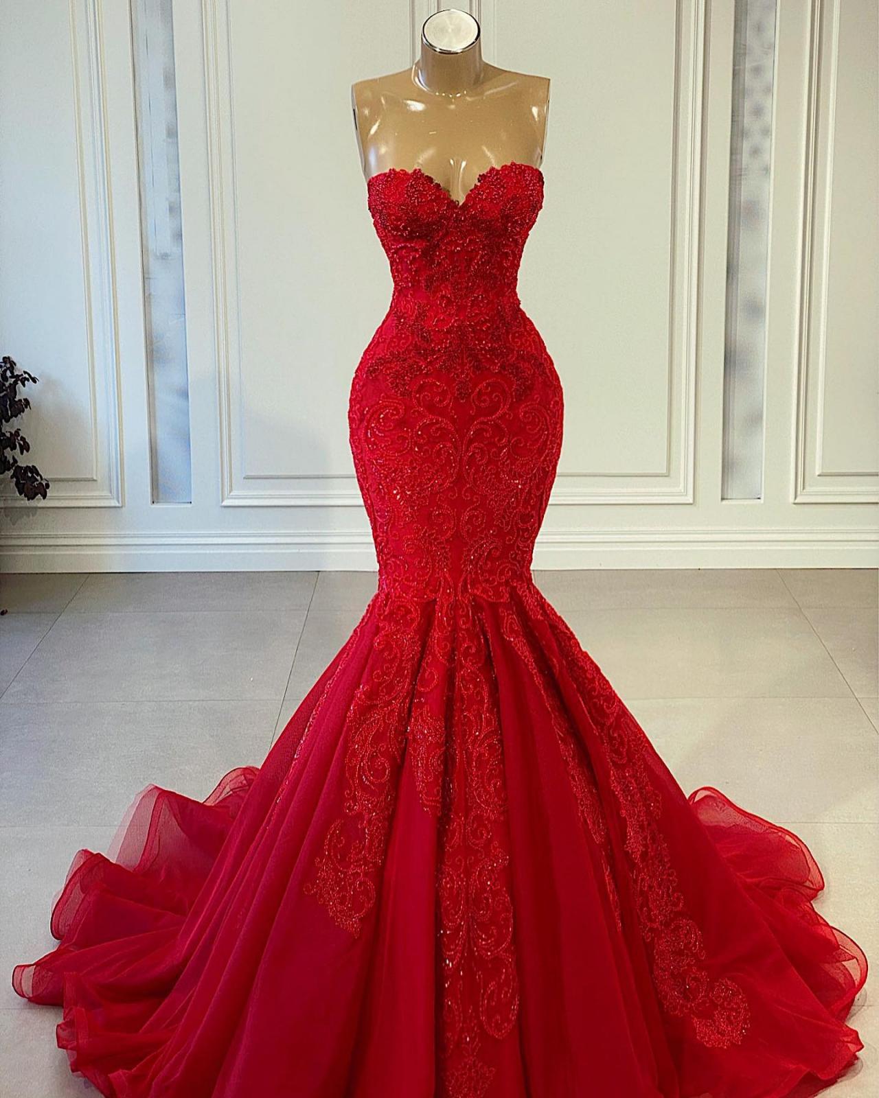 Red Beaded Mermaid Red Corset Prom Dress With High Side Split And Pleats  Customizable For Formal Events And Parties From Shiningirls, $119.6