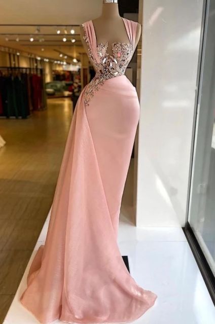 Mermaid Prom Dress, Pink Evening Dress, Sashes Prom Dress, Sweetheart Neck Prom Dress, Satin Evening Dresses, 2023 Prom Dresses, Crystal Prom