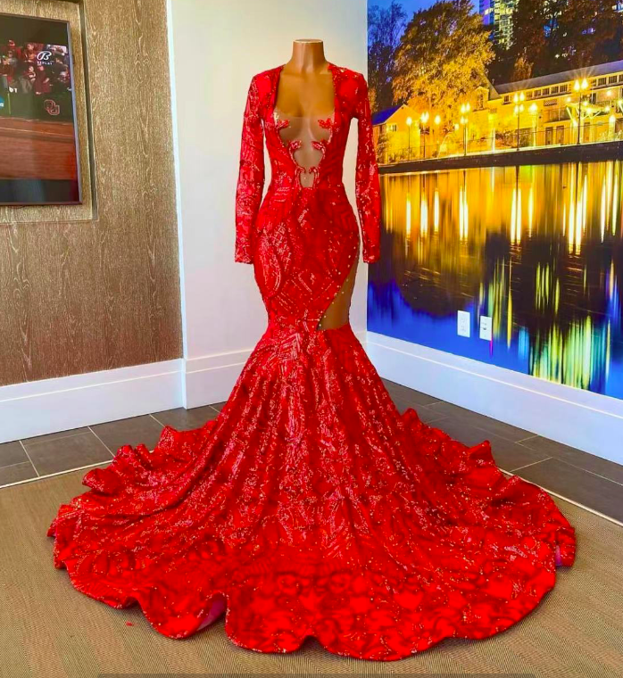 Red Prom Dresses, Lace Prom Dresses, Long Sleeve Prom Dresses, Appliques Evening Dresses, Evening Gowns, Fashion Evening Gowns, Arabic Evening