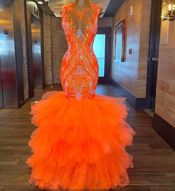 Orange Prom Dresses, Mermaid Prom Dresses, Sexy Prom Dresses, Sparkly Evening Dresses, Prom Dresses, Fashion Evening Gowns, Prom Dresses,