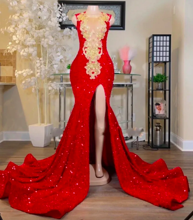 Red Mermaid Prom Dress with Appliques main image 1