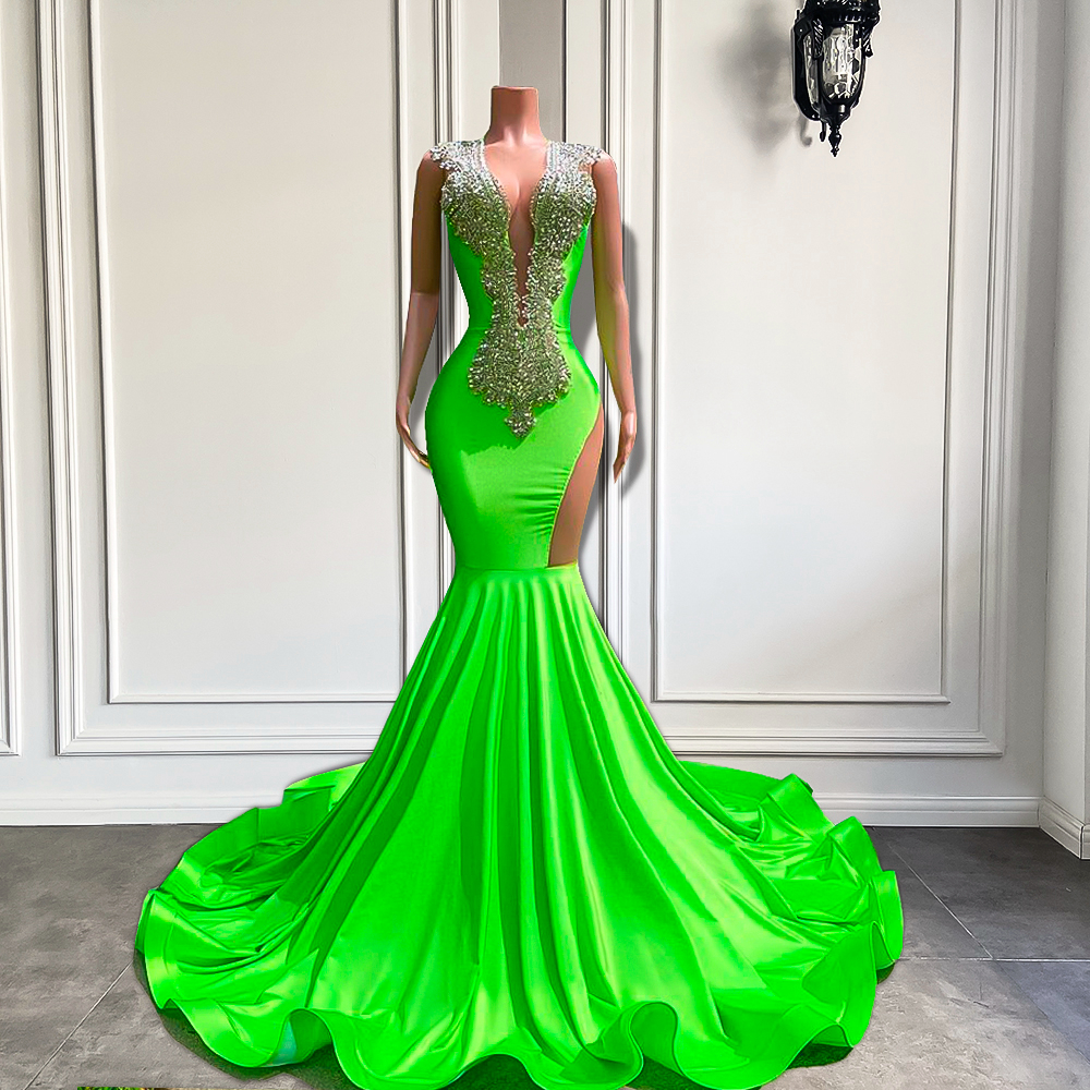 Girl Light Green Prom Dress off Shoulder Evening Dress Beading 