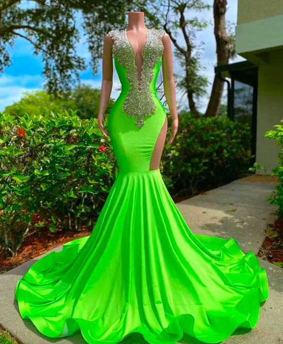 Green Mermiad Prom Dresses For Black Girls Sparkly Dress V Neck Evening Dresses Long Luxury 2023 2912