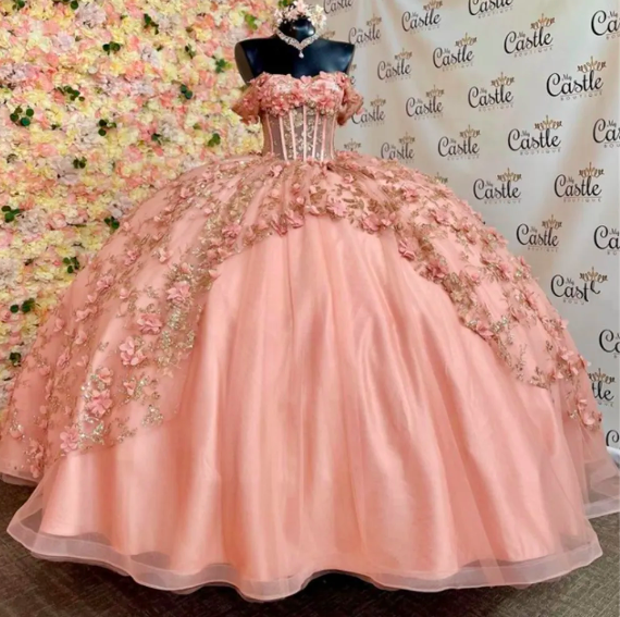 Luxury 3d Flowers Off The Shoulder Quinceanera Dresses Corset Ball Gown Birthday Gown Princess Lace-up Sweet 16 Vestidos De 15