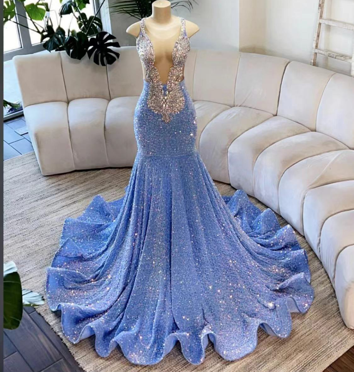 Blue Prom Dresses, Crystal Prom Dresses, Beaded Evening Dresses, Custom Make Evening Dresses, Sexy Formal Dresses, Evening Gowns, Sexy Formal