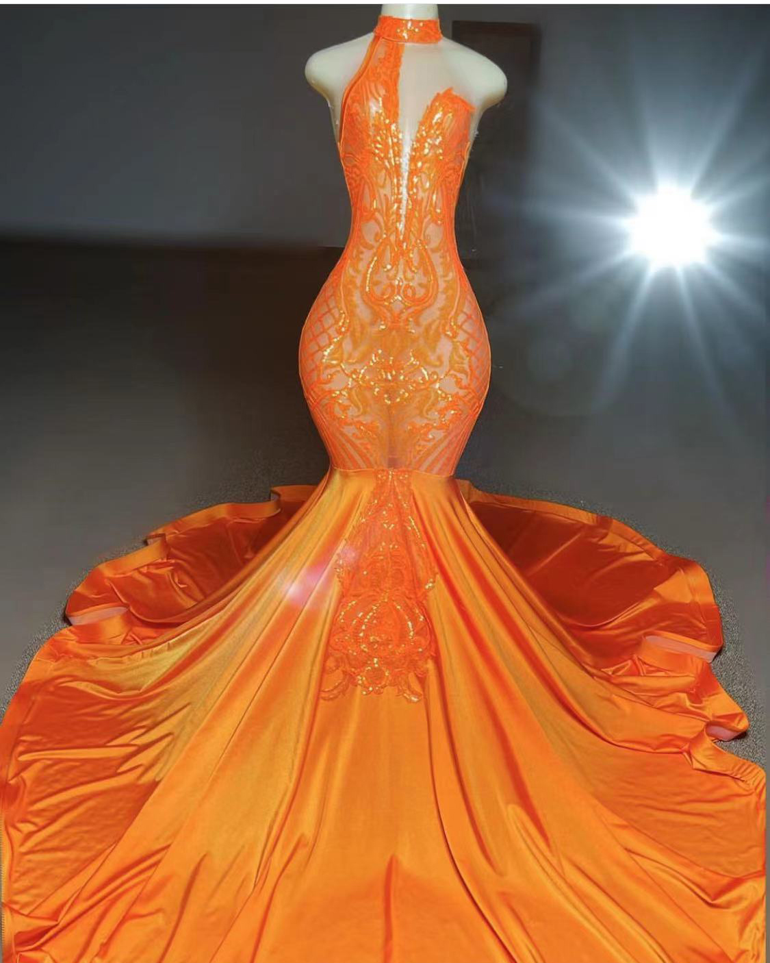 Orange Prom Dresses, Sexy Prom Dresses, High Neck Prom Dresses, Mermaid Prom Dresses, Sexy Prom Dresses, Lace Evening Dresses, Evening Dresses,