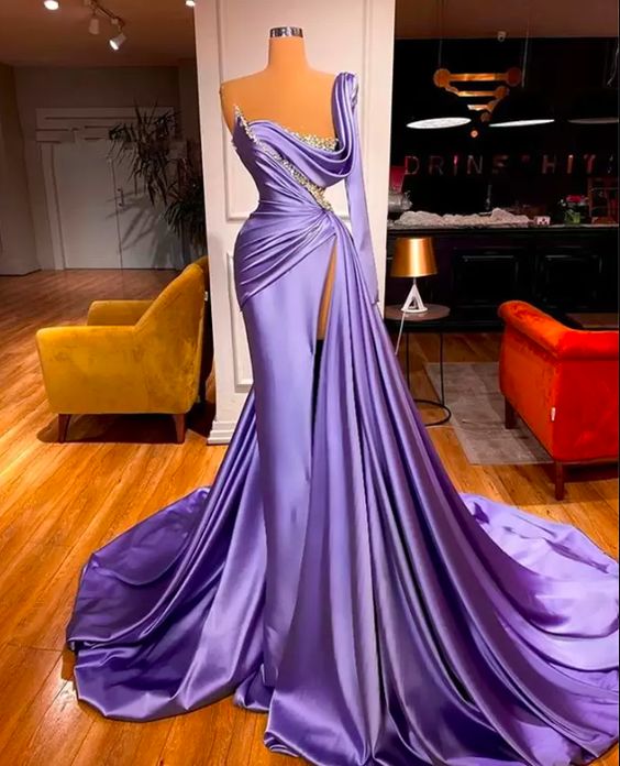 Swift Prom Dress Embellished Bodice Fitted Satin Gown 740176ER-Purple –  PromDiva