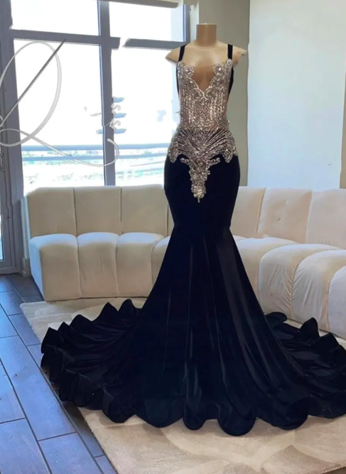 Luxury Sweetheart Long Prom Dress For Black Girls Beaded Crystal Birthday Party Dresses Mermaid Evening Gown Robe De Bal